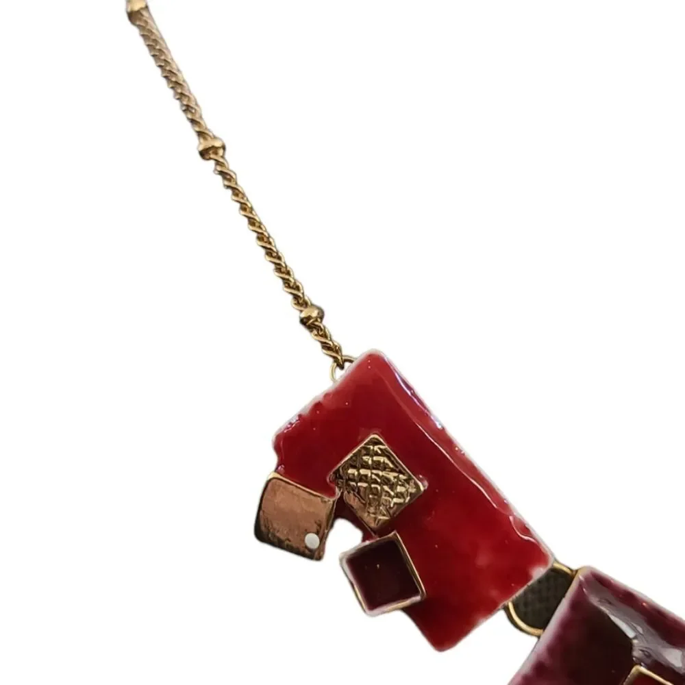 Statement Necklace And Pierced Earrings Paris! Ikita Red Enamel And Gold 16